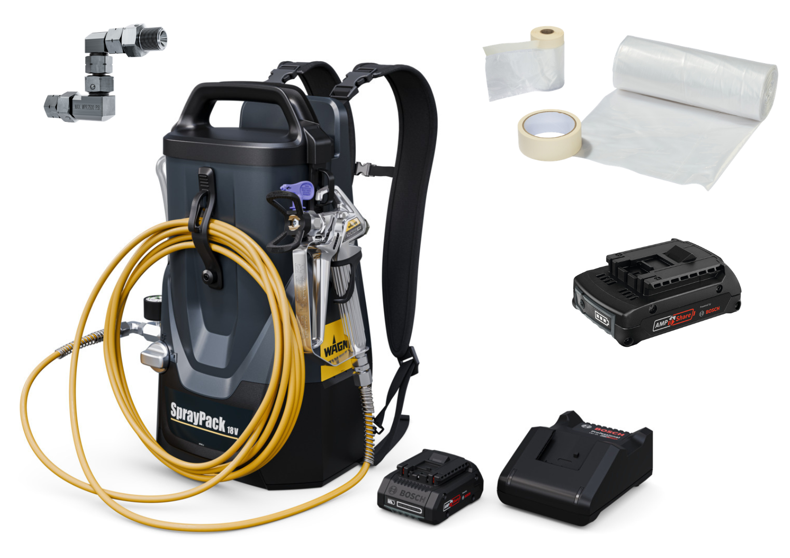 SprayPack 18V + 2nd Bosch battery + FlexTwist Z joint + Masking-Set